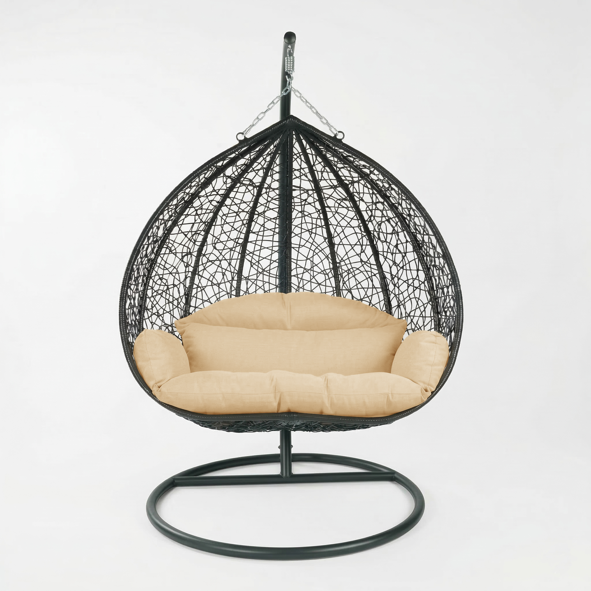 Recluse Modern Outdoor Egg Swing Chair Black/Brown/Grey Frame in Teardrop Design with ES57 Cushion