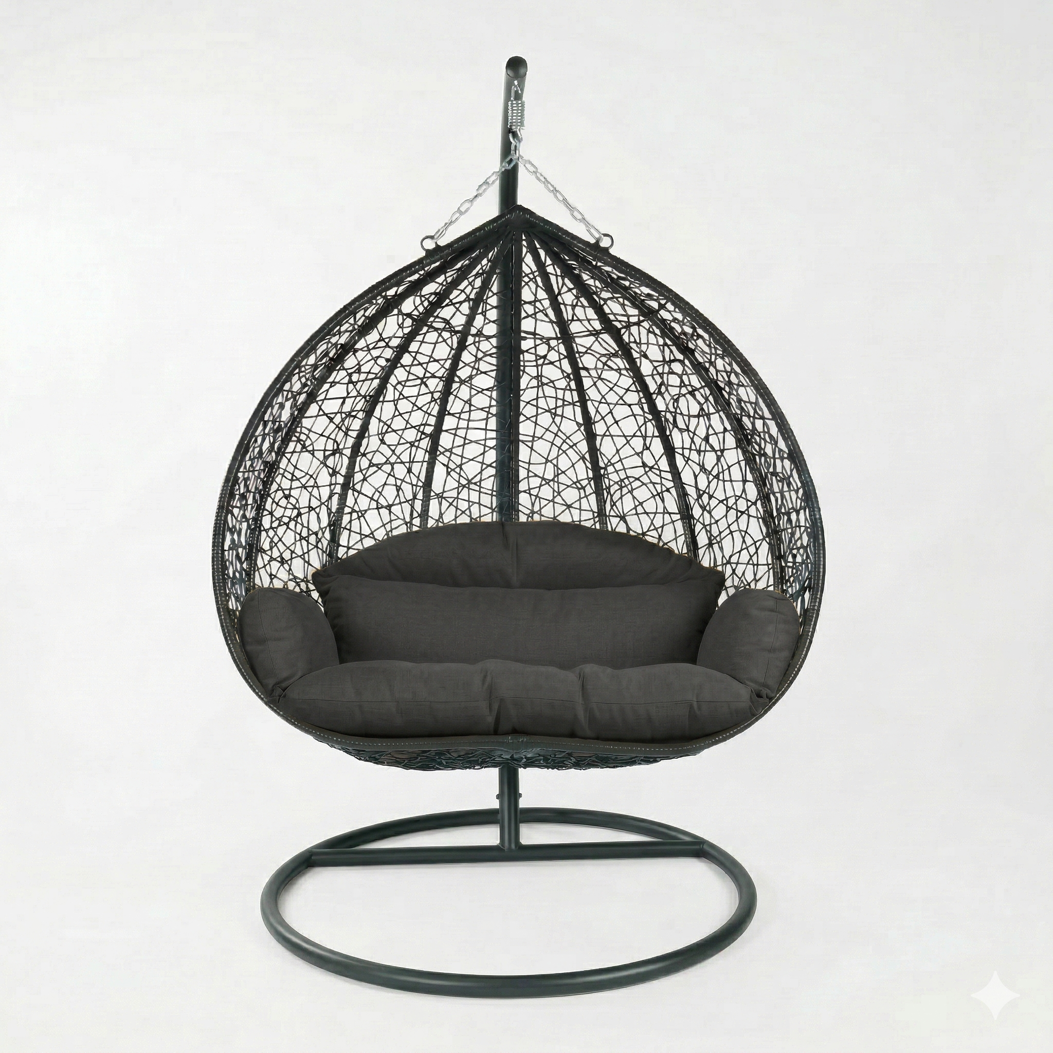 Recluse Modern Outdoor Egg Swing Chair Black/Brown/Grey Frame in Teardrop Design with ES57 Cushion