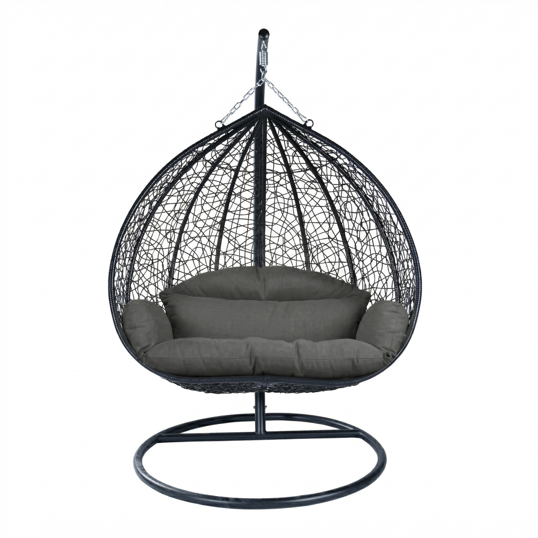 Recluse Modern Outdoor Egg Swing Chair Black/Brown/Grey Frame in Teardrop Design with ES57 Cushion