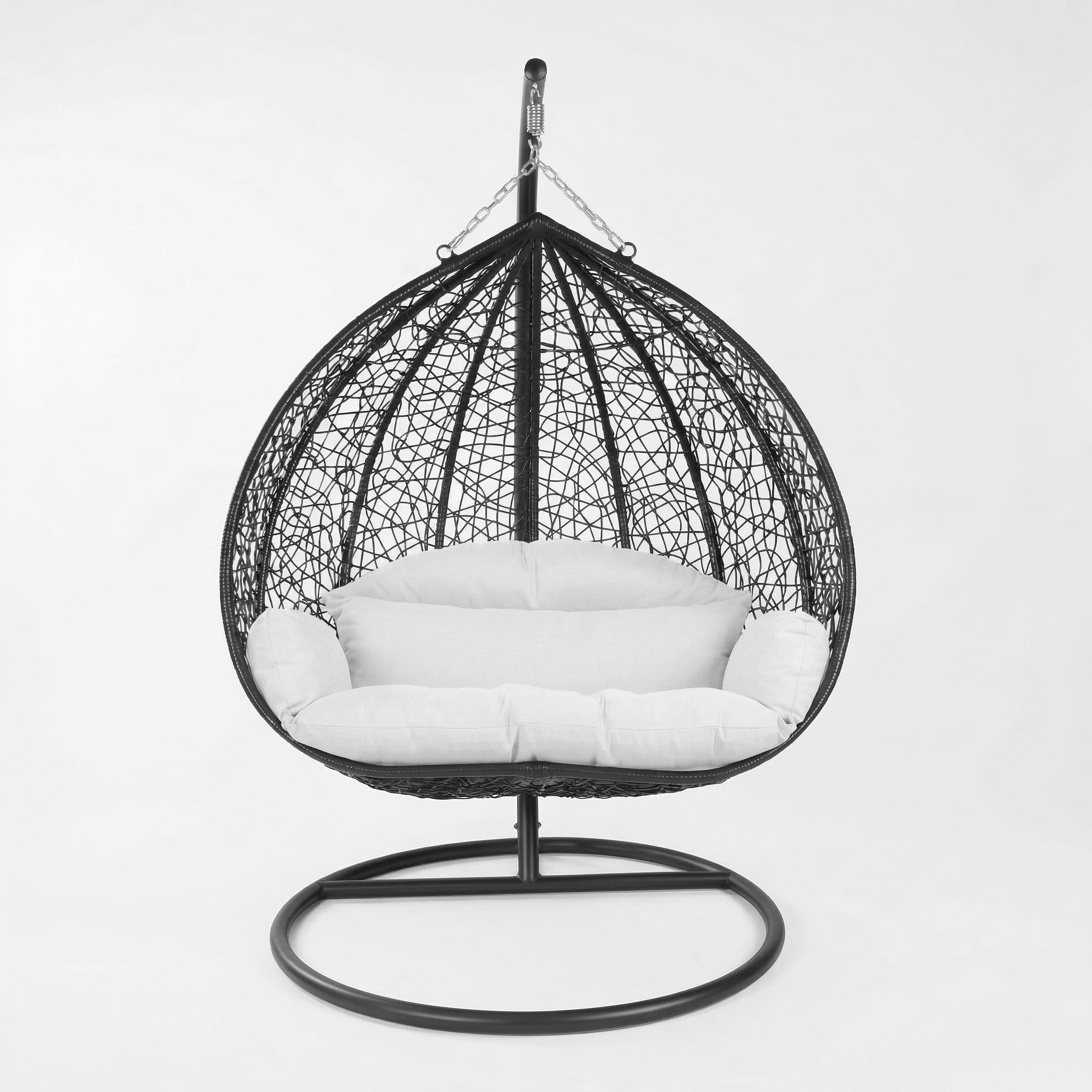Recluse Modern Outdoor Egg Swing Chair Black/Brown/Grey Frame in Teardrop Design with ES57 Cushion