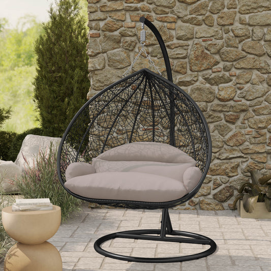Recluse Modern Outdoor Egg Swing Chair Black/Brown/Grey Frame in Teardrop Design with ES57 Cushion