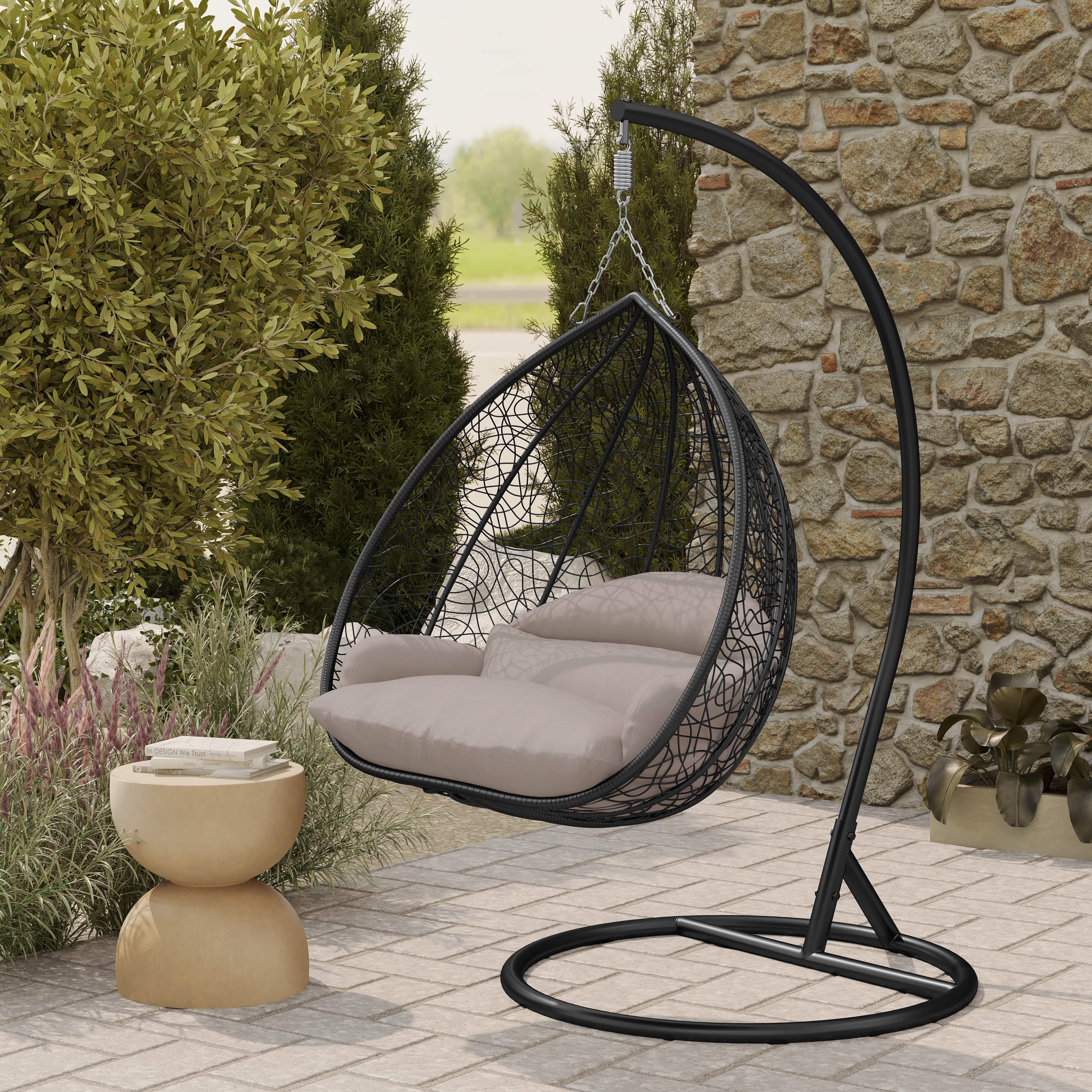 Recluse Modern Outdoor Egg Swing Chair Black/Brown/Grey Frame in Teardrop Design with ES57 Cushion