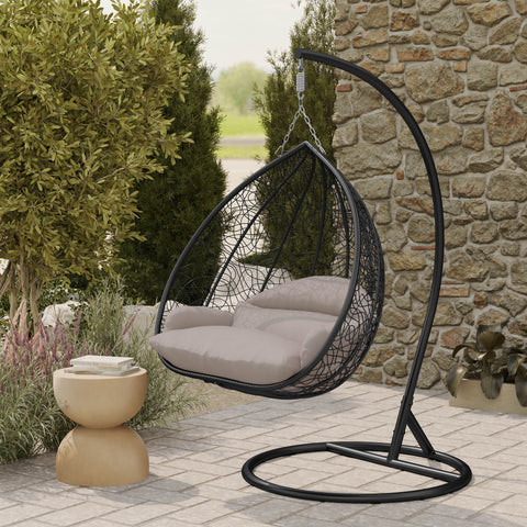 Recluse Modern Outdoor Egg Swing Chair Black/Brown/Grey Frame in Teardrop Design with ES57 Cushion