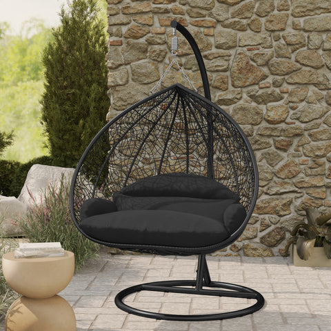 Recluse Modern Outdoor Egg Swing Chair Black/Brown/Grey Frame in Teardrop Design with ES57 Cushion