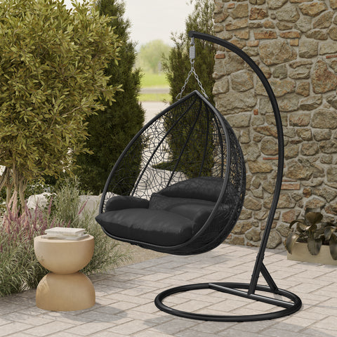 Recluse Modern Outdoor Egg Swing Chair Black/Brown/Grey Frame in Teardrop Design with ES57 Cushion