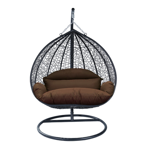 Recluse Modern Outdoor Egg Swing Chair Black/Brown/Grey Frame in Teardrop Design with ES57 Cushion