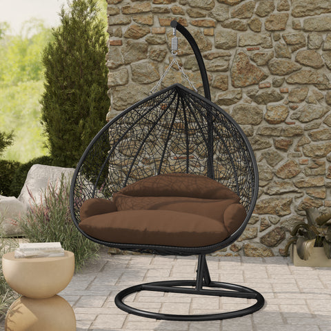 Recluse Modern Outdoor Egg Swing Chair Black/Brown/Grey Frame in Teardrop Design with ES57 Cushion