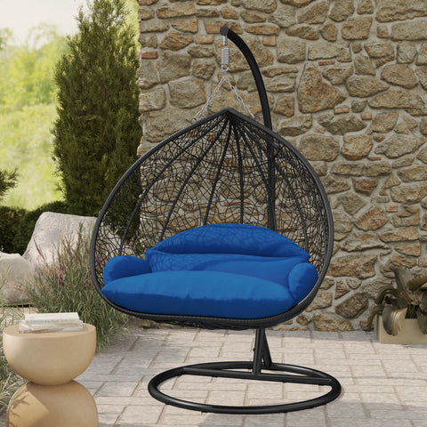 Recluse Modern Outdoor Egg Swing Chair Black/Brown/Grey Frame in Teardrop Design with ES57 Cushion