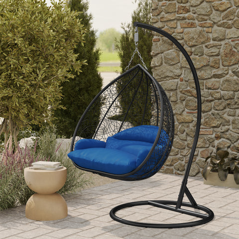 Recluse Modern Outdoor Egg Swing Chair Black/Brown/Grey Frame in Teardrop Design with ES57 Cushion