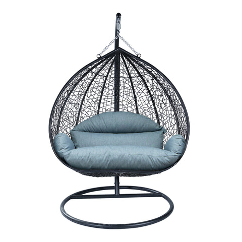 Recluse Modern Outdoor Egg Swing Chair Black/Brown/Grey Frame in Teardrop Design with ES57 Cushion