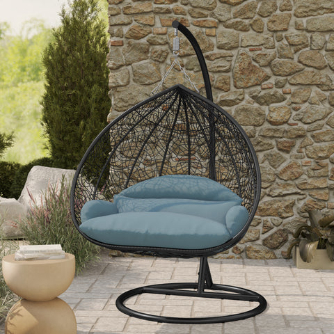 Recluse Modern Outdoor Egg Swing Chair Black/Brown/Grey Frame in Teardrop Design with ES57 Cushion