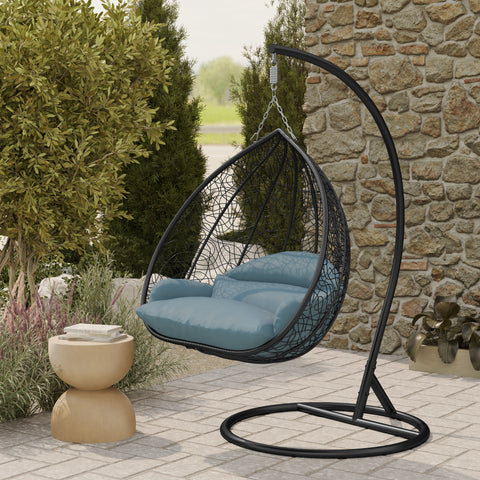 Recluse Modern Outdoor Egg Swing Chair Black/Brown/Grey Frame in Teardrop Design with ES57 Cushion