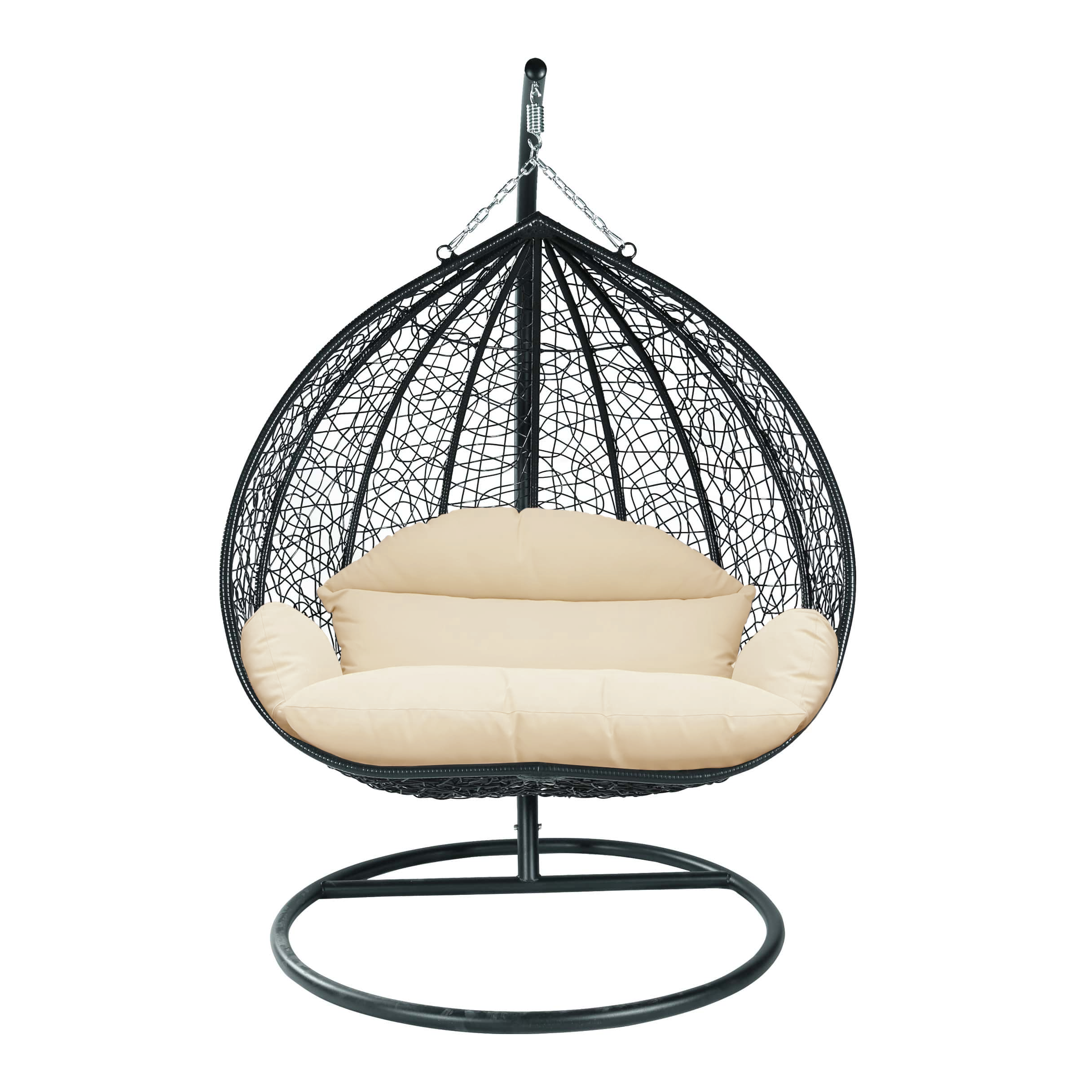 Recluse Modern Outdoor Egg Swing Chair Black/Brown/Grey Frame in Teardrop Design with ES57 Cushion