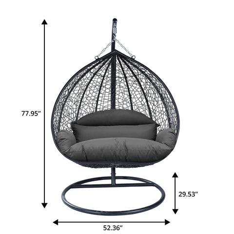Recluse Modern Outdoor Egg Swing Chair Black/Brown/Grey Frame in Teardrop Design with ES57 Cushion