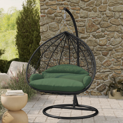 Recluse Modern Outdoor Egg Swing Chair Black/Brown/Grey Frame in Teardrop Design with ES57 Cushion