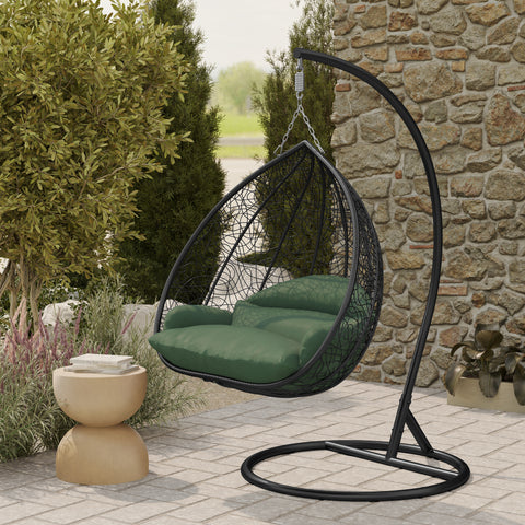 Recluse Modern Outdoor Egg Swing Chair Black/Brown/Grey Frame in Teardrop Design with ES57 Cushion