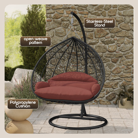 Recluse Modern Outdoor Egg Swing Chair Black/Brown/Grey Frame in Teardrop Design with ES57 Cushion