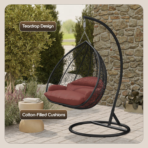 Recluse Modern Outdoor Egg Swing Chair Black/Brown/Grey Frame in Teardrop Design with ES57 Cushion