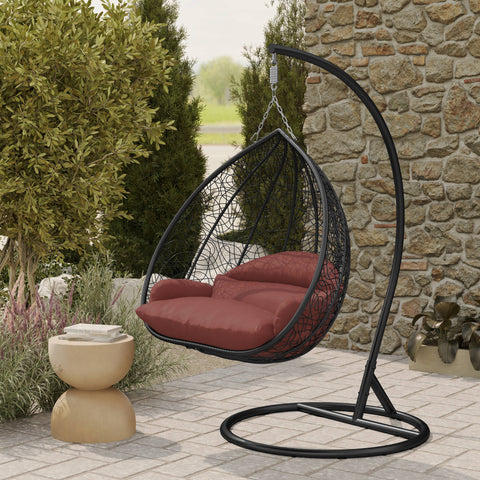 Recluse Modern Outdoor Egg Swing Chair Black/Brown/Grey Frame in Teardrop Design with ES57 Cushion
