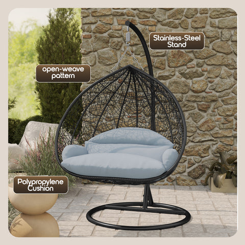 Recluse Modern Outdoor Egg Swing Chair Black/Brown/Grey Frame in Teardrop Design with ES57 Cushion