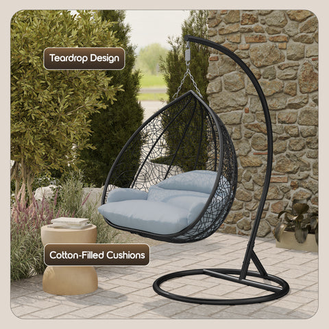 Recluse Modern Outdoor Egg Swing Chair Black/Brown/Grey Frame in Teardrop Design with ES57 Cushion