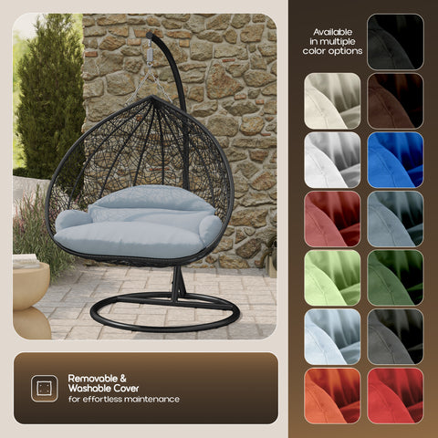 Recluse Modern Outdoor Egg Swing Chair Black/Brown/Grey Frame in Teardrop Design with ES57 Cushion