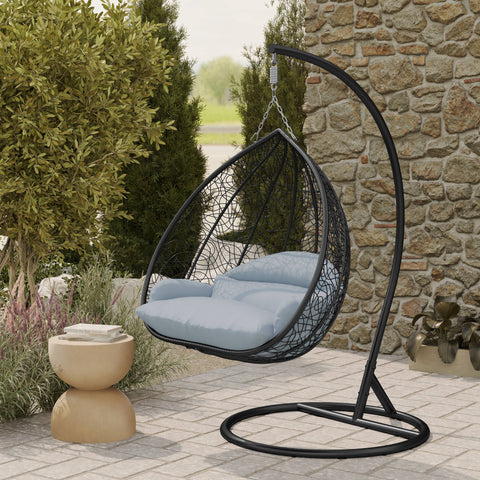 Recluse Modern Outdoor Egg Swing Chair Black/Brown/Grey Frame in Teardrop Design with ES57 Cushion