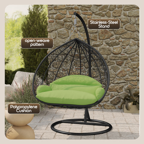 Recluse Modern Outdoor Egg Swing Chair Black/Brown/Grey Frame in Teardrop Design with ES57 Cushion