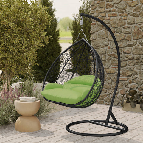 Recluse Modern Outdoor Egg Swing Chair Black/Brown/Grey Frame in Teardrop Design with ES57 Cushion