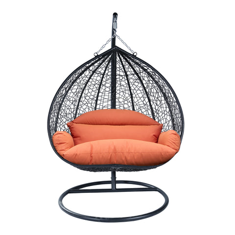 Recluse Modern Outdoor Egg Swing Chair Black/Brown/Grey Frame in Teardrop Design with ES57 Cushion