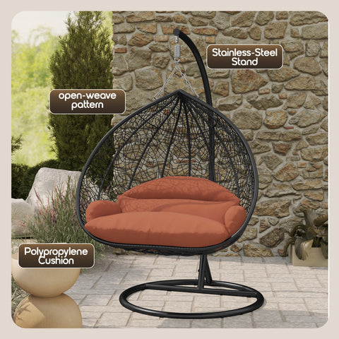 Recluse Modern Outdoor Egg Swing Chair Black/Brown/Grey Frame in Teardrop Design with ES57 Cushion