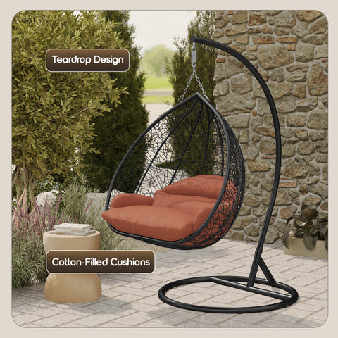 Recluse Modern Outdoor Egg Swing Chair Black/Brown/Grey Frame in Teardrop Design with ES57 Cushion