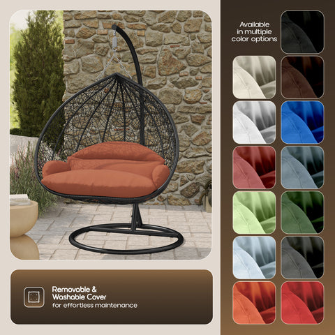 Recluse Modern Outdoor Egg Swing Chair Black/Brown/Grey Frame in Teardrop Design with ES57 Cushion