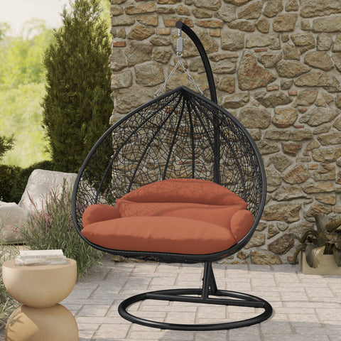 Recluse Modern Outdoor Egg Swing Chair Black/Brown/Grey Frame in Teardrop Design with ES57 Cushion