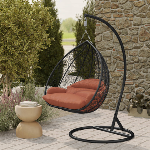 Recluse Modern Outdoor Egg Swing Chair Black/Brown/Grey Frame in Teardrop Design with ES57 Cushion