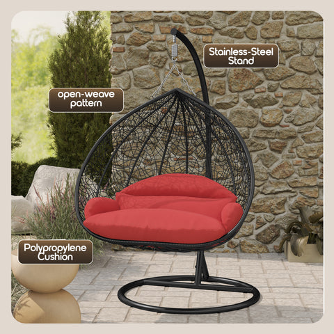 Recluse Modern Outdoor Egg Swing Chair Black/Brown/Grey Frame in Teardrop Design with ES57 Cushion