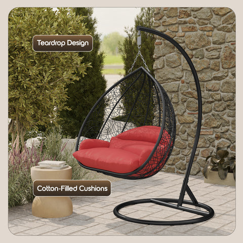 Recluse Modern Outdoor Egg Swing Chair Black/Brown/Grey Frame in Teardrop Design with ES57 Cushion