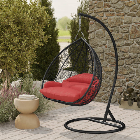 Recluse Modern Outdoor Egg Swing Chair Black/Brown/Grey Frame in Teardrop Design with ES57 Cushion