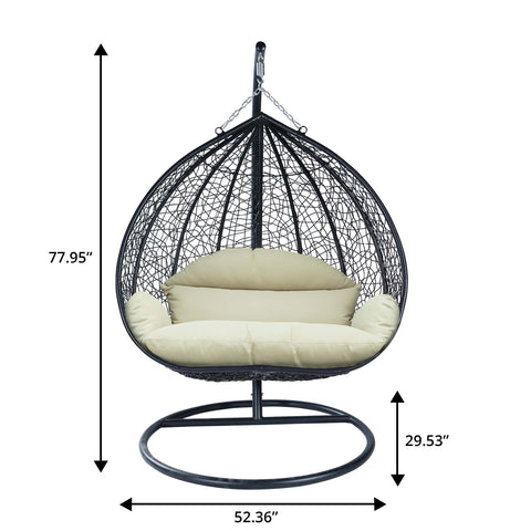 Recluse Modern Outdoor Egg Swing Chair Black/Brown/Grey Frame in Teardrop Design with ES57 Cushion