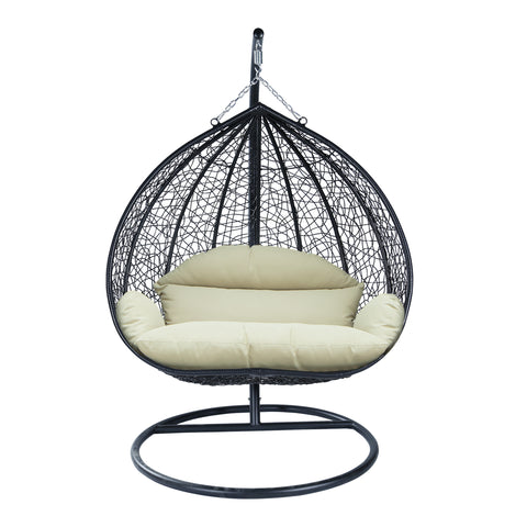 Recluse Modern Outdoor Egg Swing Chair Black/Brown/Grey Frame in Teardrop Design with ES57 Cushion