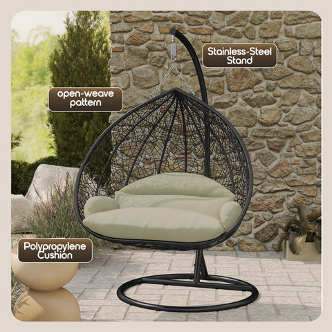 Recluse Modern Outdoor Egg Swing Chair Black/Brown/Grey Frame in Teardrop Design with ES57 Cushion