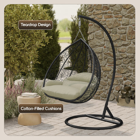 Recluse Modern Outdoor Egg Swing Chair Black/Brown/Grey Frame in Teardrop Design with ES57 Cushion