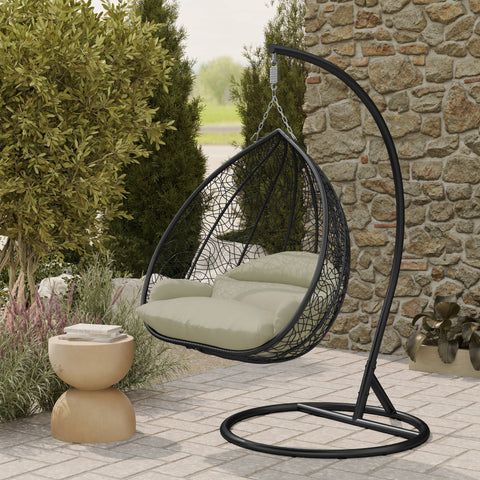 Recluse Modern Outdoor Egg Swing Chair Black/Brown/Grey Frame in Teardrop Design with ES57 Cushion
