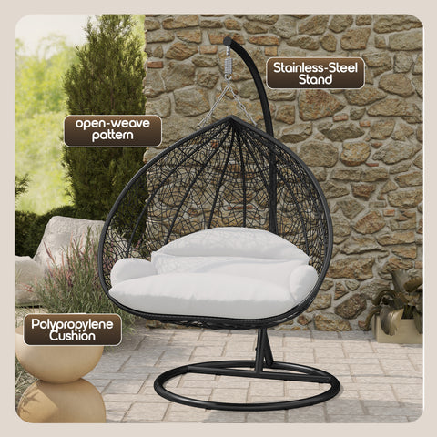 Recluse Modern Outdoor Egg Swing Chair Black/Brown/Grey Frame in Teardrop Design with ES57 Cushion