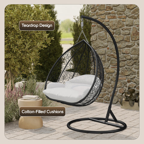 Recluse Modern Outdoor Egg Swing Chair Black/Brown/Grey Frame in Teardrop Design with ES57 Cushion