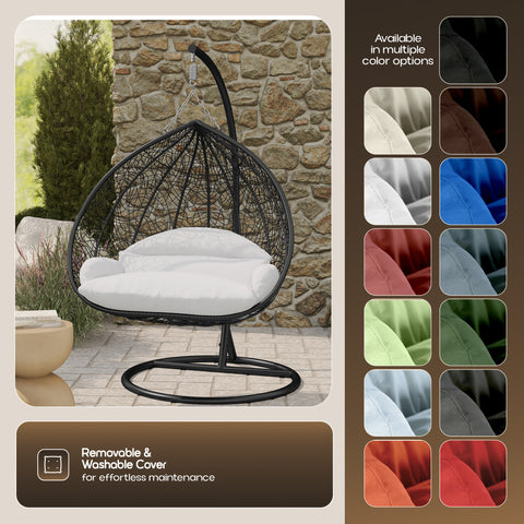 Recluse Modern Outdoor Egg Swing Chair Black/Brown/Grey Frame in Teardrop Design with ES57 Cushion