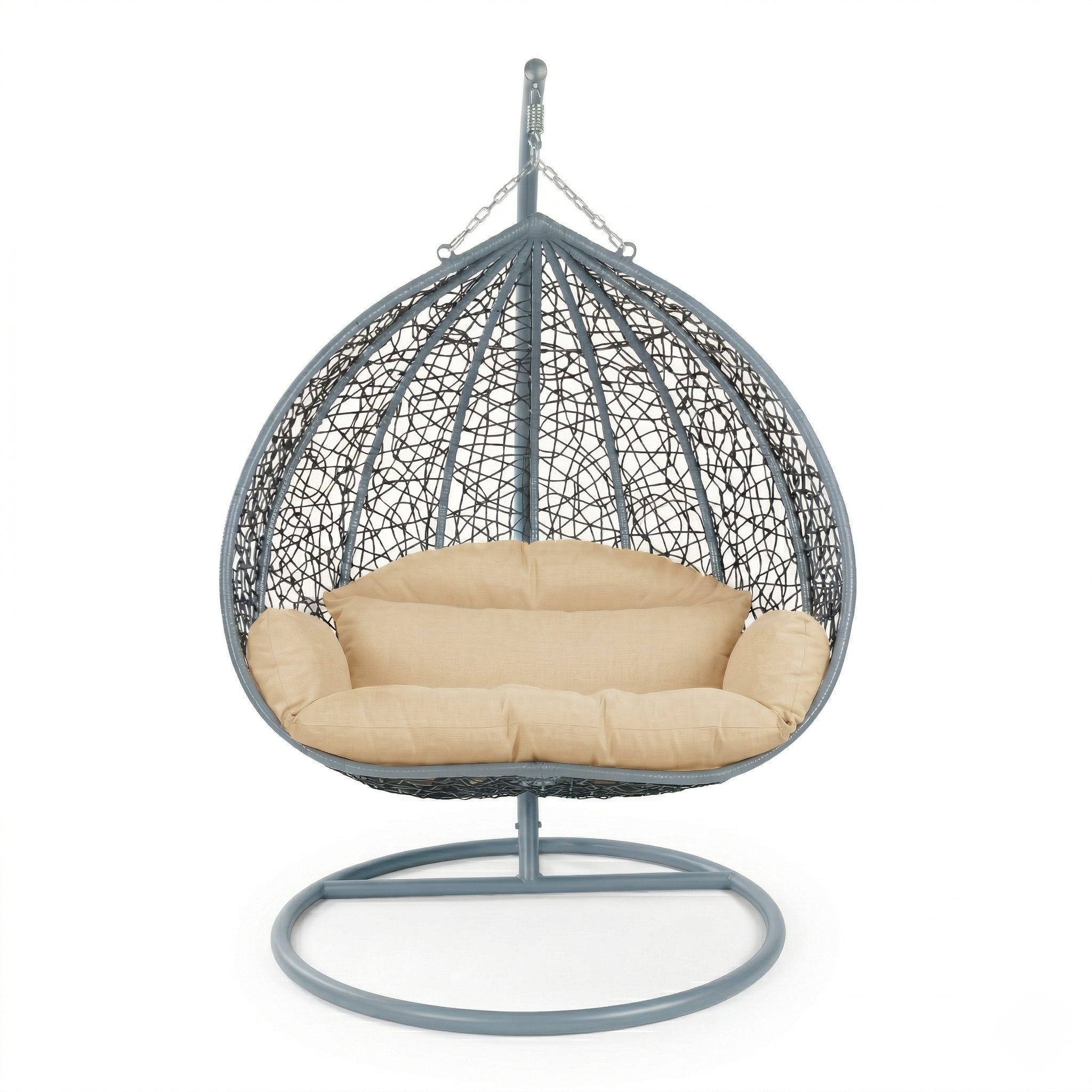 Recluse Modern Outdoor Egg Swing Chair Black/Brown/Grey Frame in Teardrop Design with ES57 Cushion