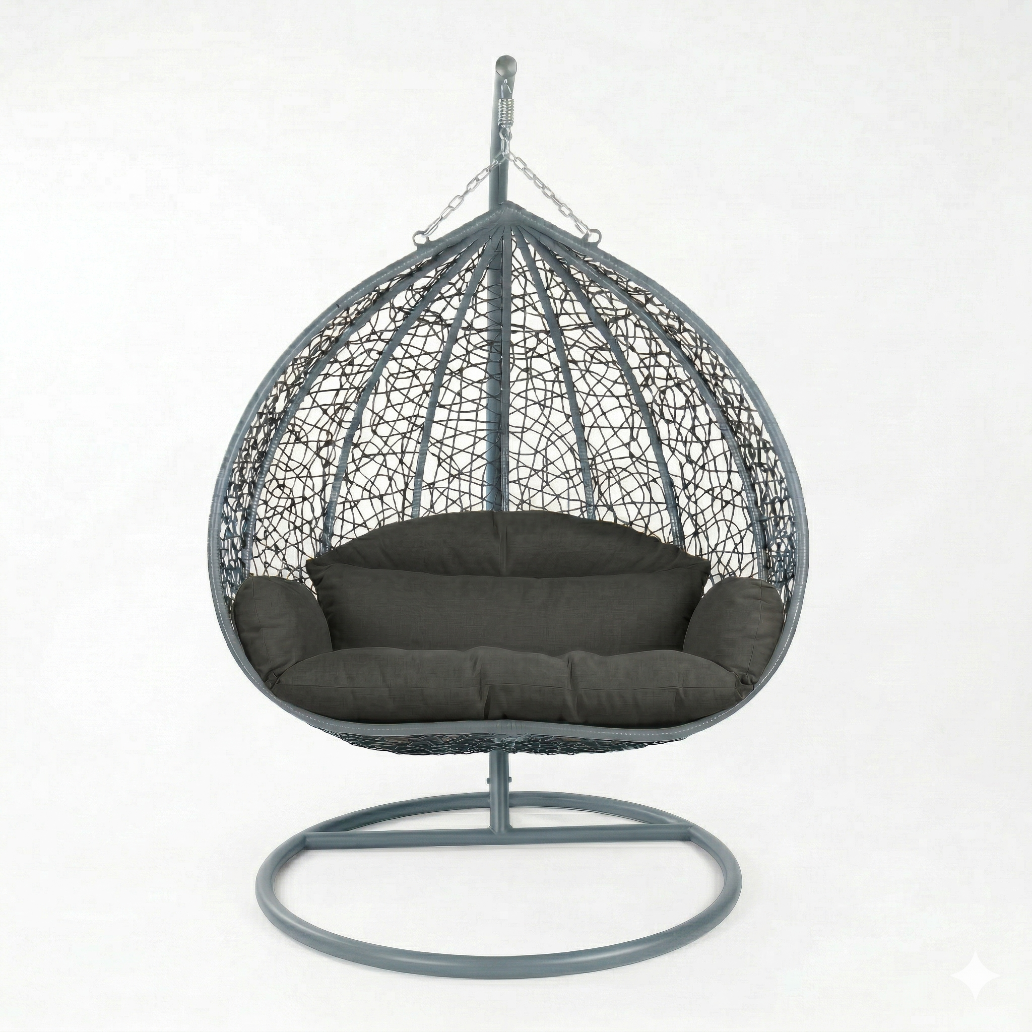 Recluse Modern Outdoor Egg Swing Chair Black/Brown/Grey Frame in Teardrop Design with ES57 Cushion