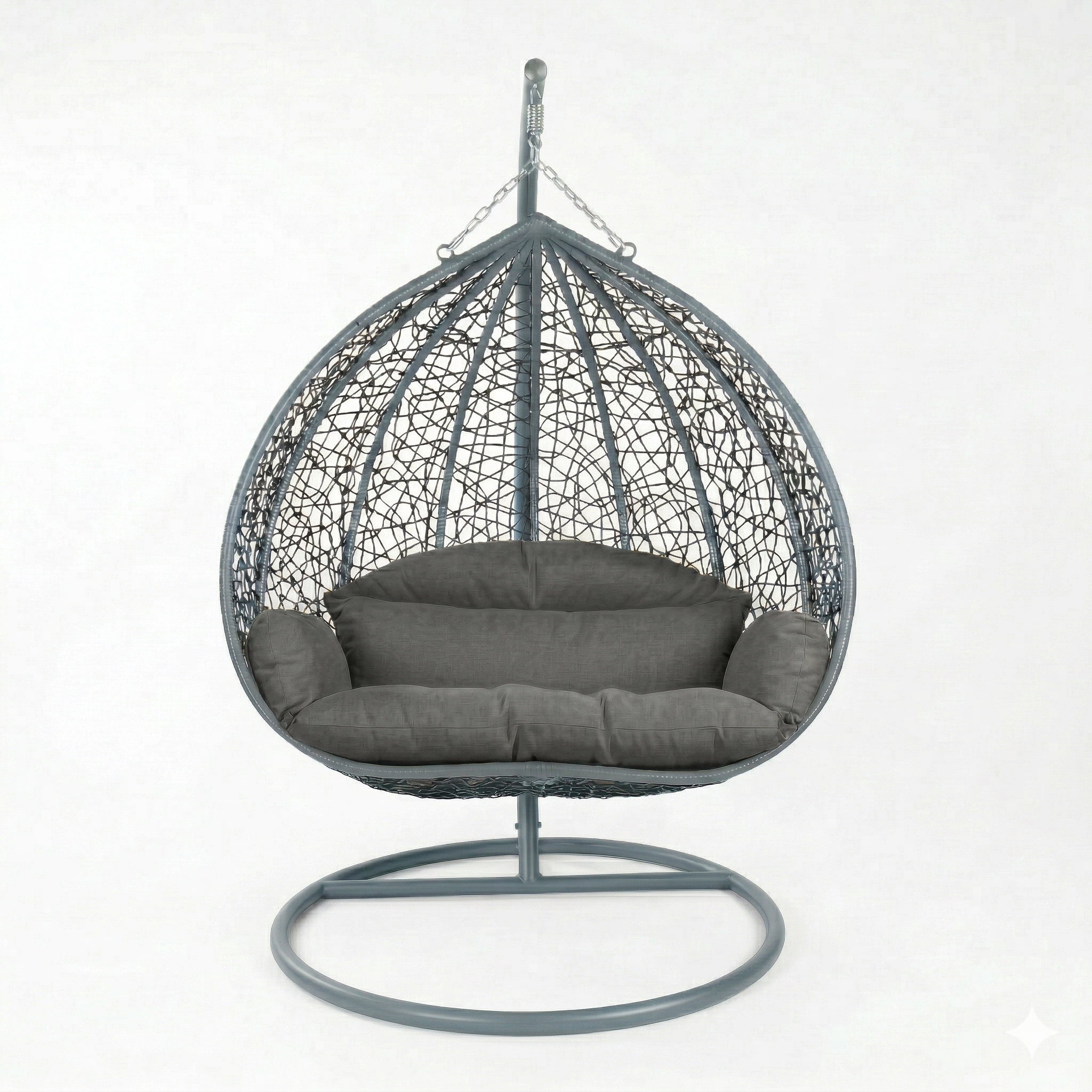 Recluse Modern Outdoor Egg Swing Chair Black/Brown/Grey Frame in Teardrop Design with ES57 Cushion