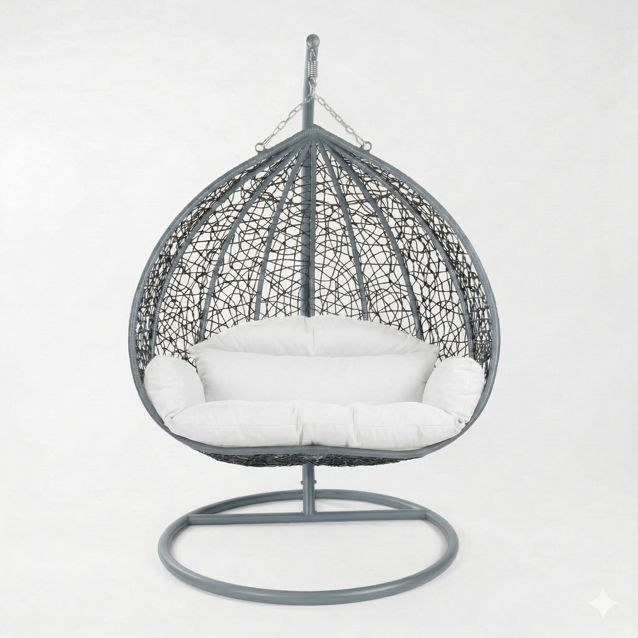 Recluse Modern Outdoor Egg Swing Chair Black/Brown/Grey Frame in Teardrop Design with ES57 Cushion